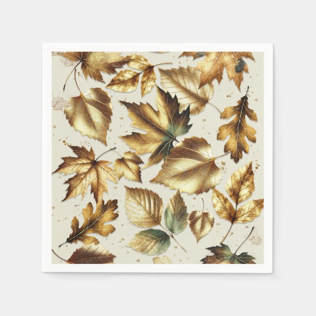 Serviette En Papier Feuille or  amande beige Mariage de automne glam (Devant)