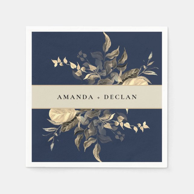 Serviette En Papier Feuille sauvage Blue Floral Mariage (Devant)