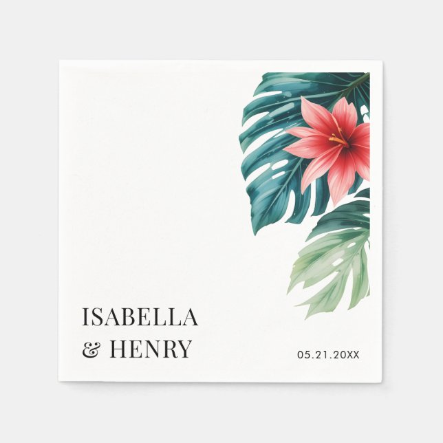 Serviette En Papier Feuille tropicale verdure Boho Mariage moderne (Devant)