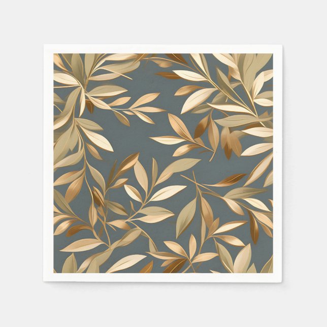 Serviette En Papier Feuilles Abstraits d'or et d'olive (Devant)