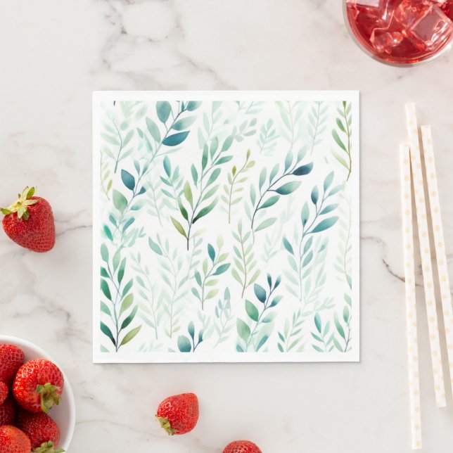 Serviette En Papier Feuilles blancs verts (En situation)