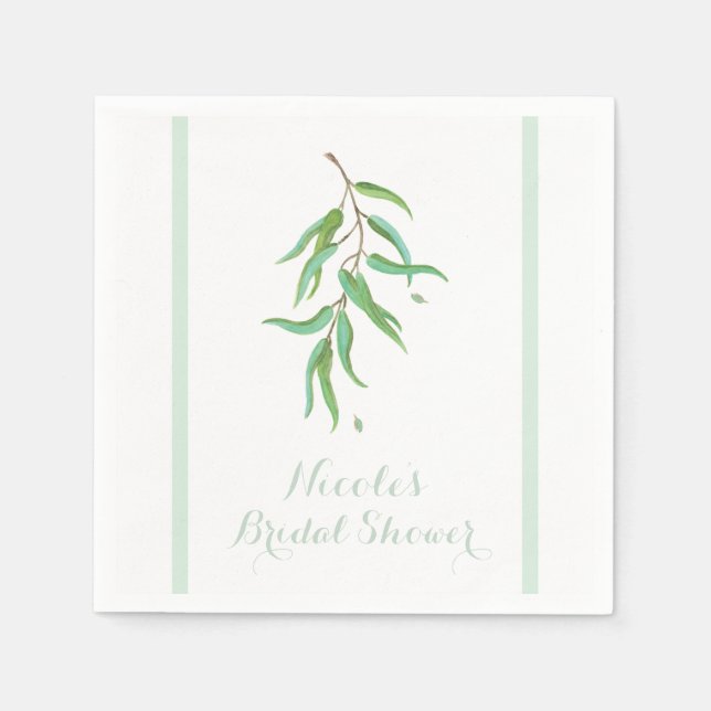 Serviette En Papier Feuilles botaniques d'eucalyptus vert mariage rust (Devant)