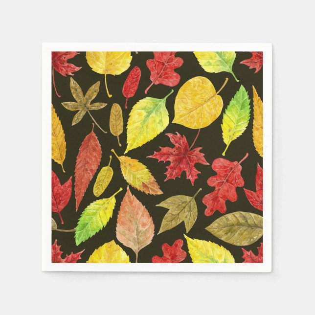 Serviette En Papier Feuilles d'automne aquarelle foncée (Devant)