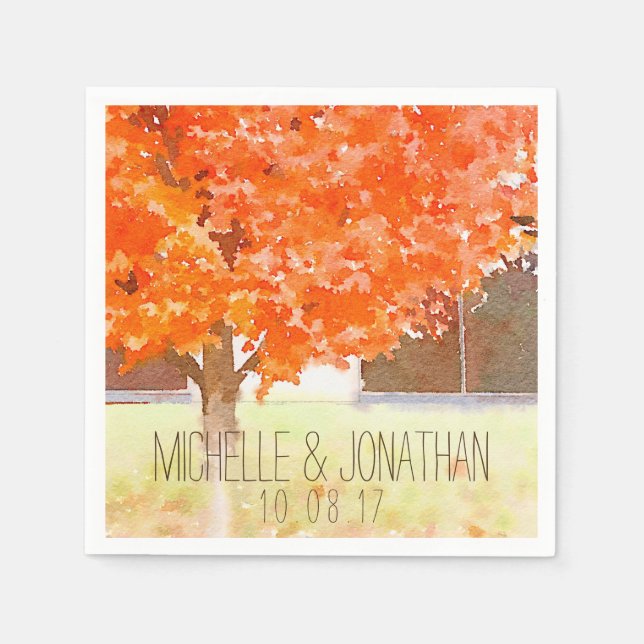 Serviette En Papier Feuilles d'automne aquarelle | Mariage de automne  (Devant)