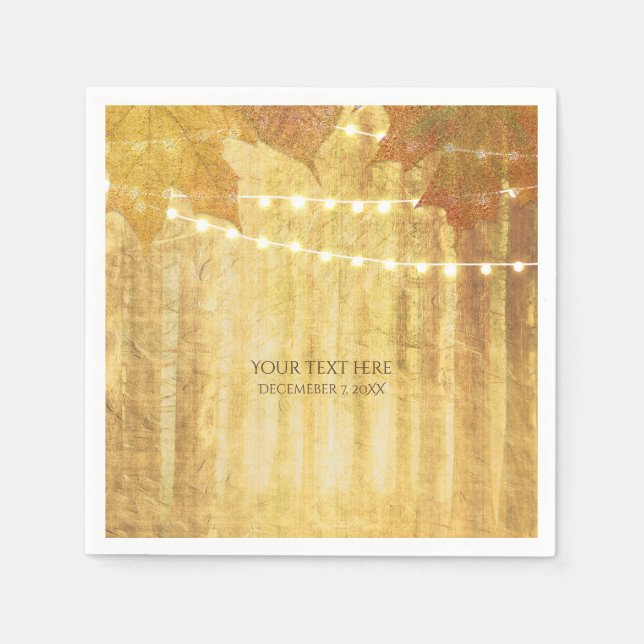Serviette En Papier Feuilles d'automne Automne doré Bois rustique (Devant)