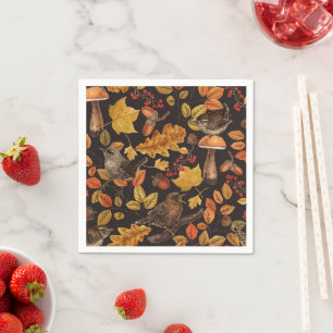 Serviette En Papier Feuilles d'automne, baies, champignons et fleurs