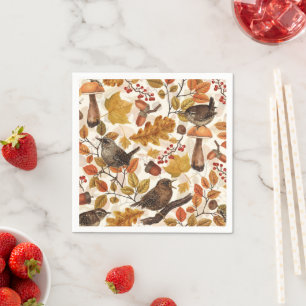 Serviette En Papier Feuilles d'automne, baies, champignons et fleurs