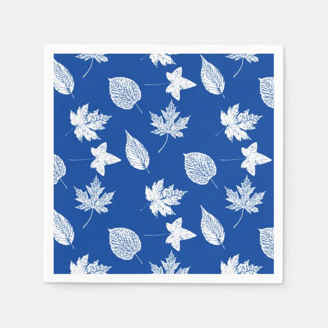 Serviette En Papier Feuilles d'automne - blanc et bleu cobalt (Devant)