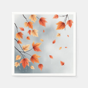 Serviette En Papier Feuilles d'automne douces avec Raindrops