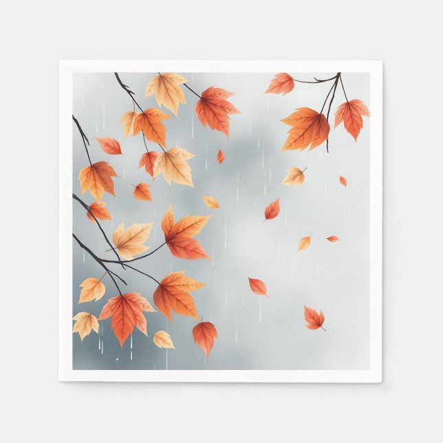 Serviette En Papier Feuilles d'automne douces avec Raindrops (Devant)