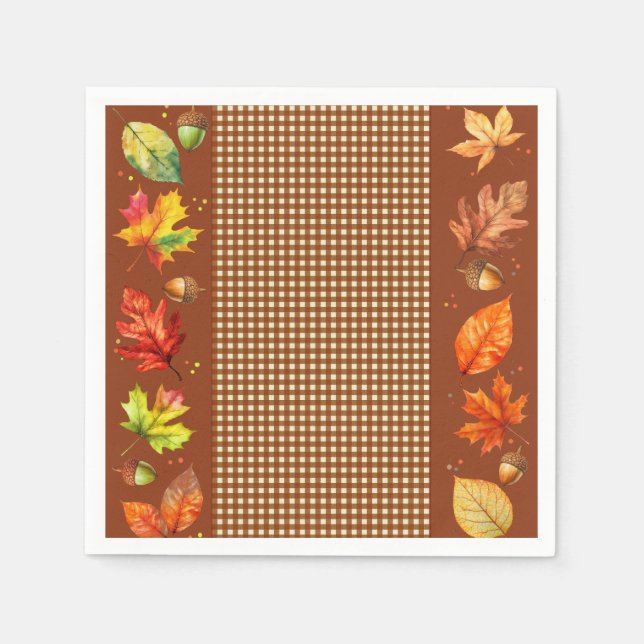 Serviette En Papier Feuilles d'automne et En vichy (Devant)