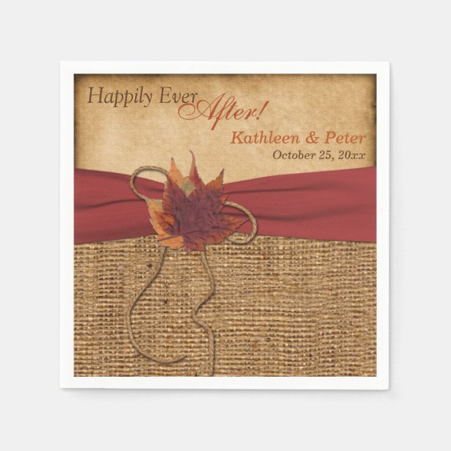 Serviette En Papier Feuilles d'automne, FAUX Burlap Mariage Napkins 2 (Devant)
