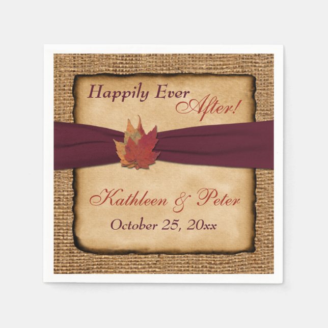 Serviette En Papier Feuilles d'automne, FAUX Burlap Mariage Napkins 6 (Devant)