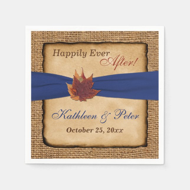Serviette En Papier Feuilles d'automne, FAUX Burlap Mariage Napkins 7 (Devant)