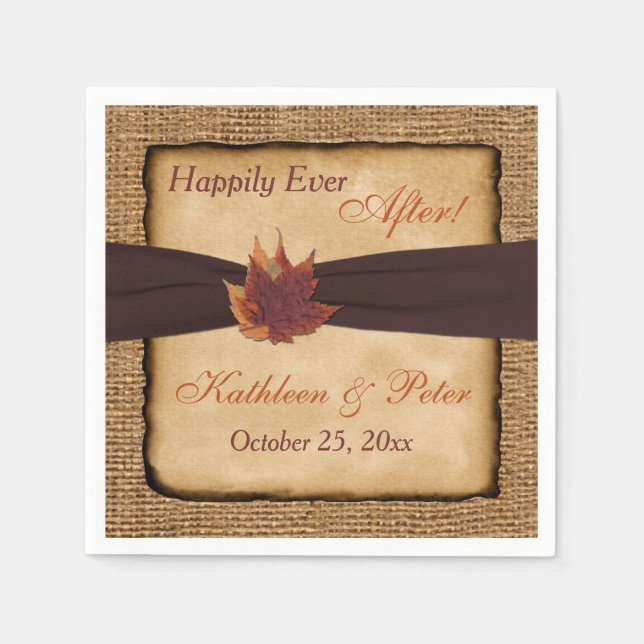 Serviette En Papier Feuilles d'automne, FAUX Burlap Mariage Napkins 8 (Devant)