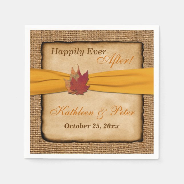 Serviette En Papier Feuilles d'automne, Mariage de burlap FAUX Napkins (Devant)