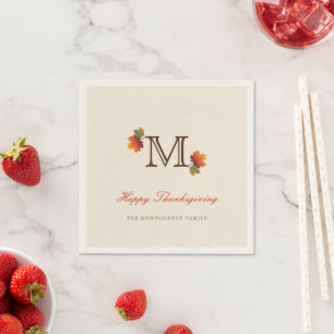 Serviette En Papier Feuilles d'automne Monogram Thanksgiving Diner Pap