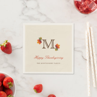 Serviette En Papier Feuilles d'automne Monogram Thanksgiving Diner Pap
