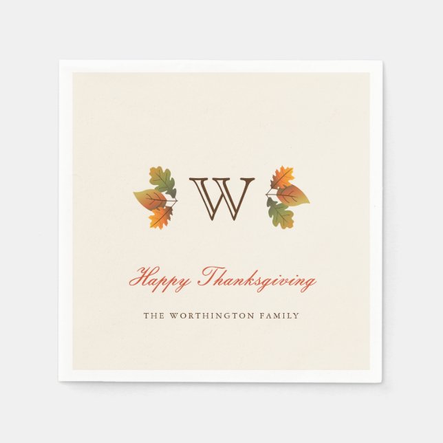 Serviette En Papier Feuilles d'automne Monogram Thanksgiving Party Pap (Devant)