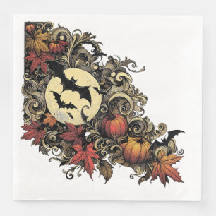Serviette En Papier Feuilles d'automne. Motif d'Halloween.