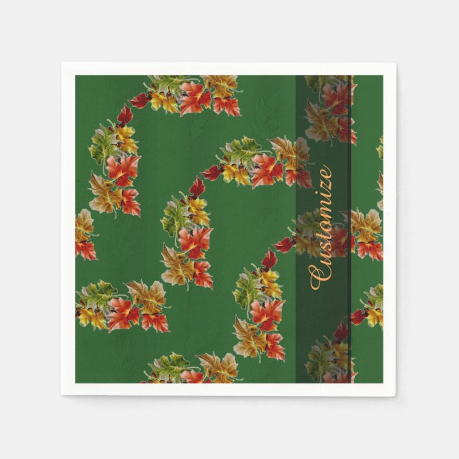 Serviette En Papier Feuilles d'automne Motif Green Napkins (Devant)