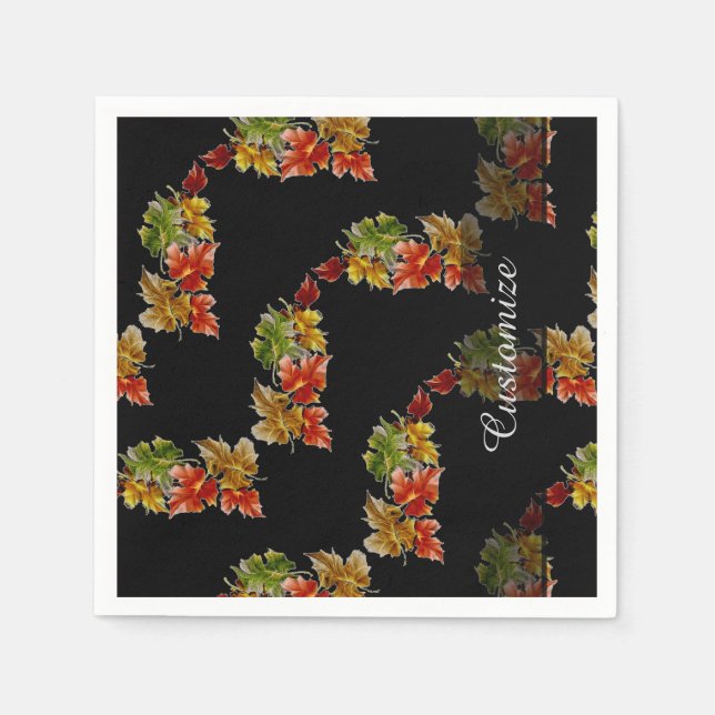 Serviette En Papier Feuilles d'automne Motif noir Napkins (Devant)