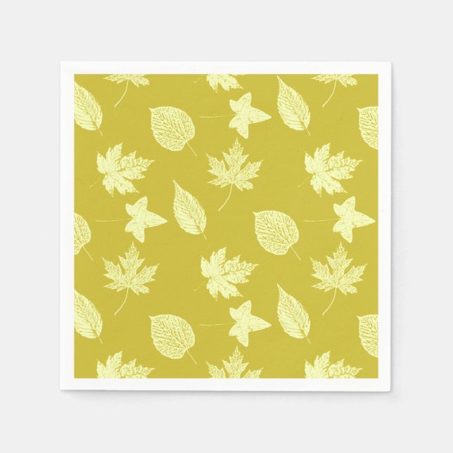 Serviette En Papier Feuilles d'automne - moutarde et jaune clair (Devant)