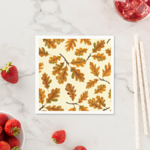 Serviette En Papier Feuilles de chêne automnal sur blanc