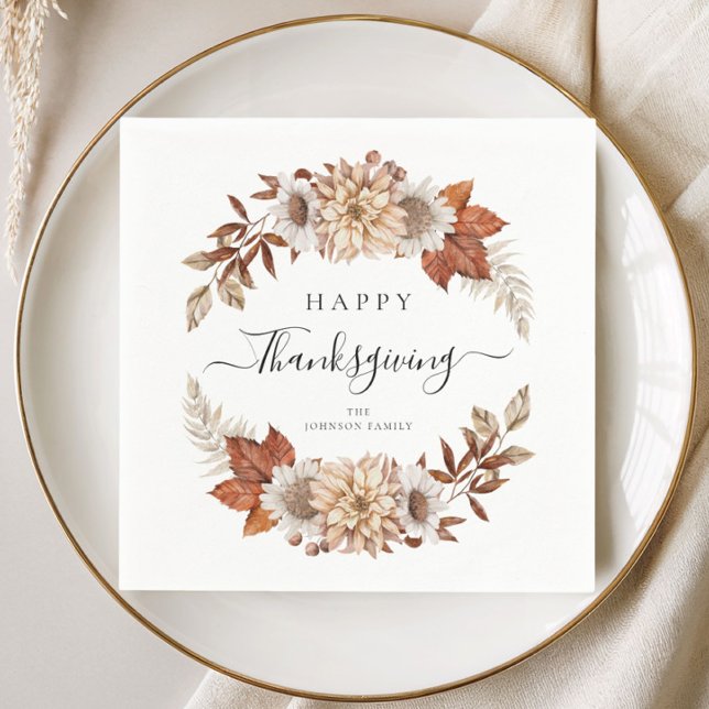 Serviette En Papier Feuilles de chêne rustiques Bon Thanksgiving (Rustic Fall Leaves Happy Thanksgiving Napkins)