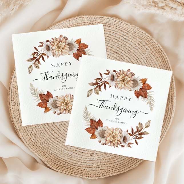 Serviette En Papier Feuilles de chêne rustiques Bon Thanksgiving (Rustic Fall Leaves Happy Thanksgiving Napkins)