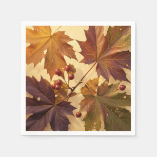 Serviette En Papier Feuilles de érable automnales élégantes Baies roug
