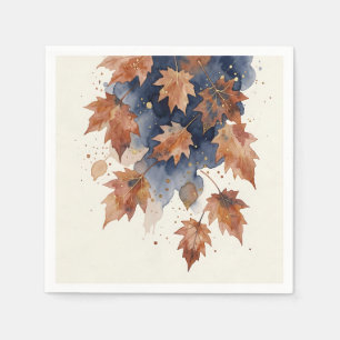 Serviette En Papier Feuilles de érable d'automne en aquarelle bleu mar