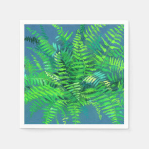 Serviette En Papier Feuilles de fougères, design floral, verdure, bleu