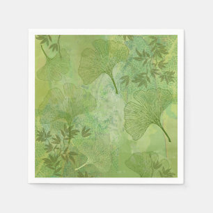 Serviette En Papier Feuilles de Ginkgo et de Bambou - Couleurs Vertes