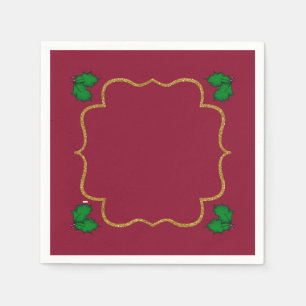 Serviette En Papier Feuilles de houx de Noël et baies rouges