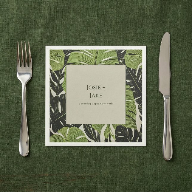 Serviette En Papier Feuilles de jungle verte, audacieux et modernes, m (Green jungle leaves, bold and modern, wedding napkins.)