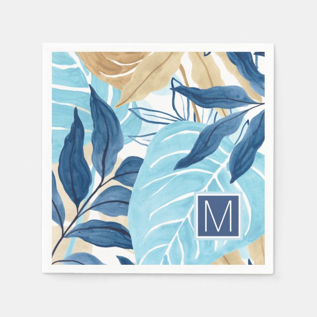 Serviette En Papier Feuilles de la Jungle Bleue (Devant)