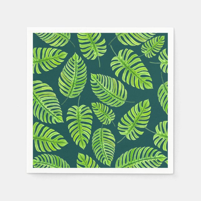 Serviette En Papier Feuilles de Monstera, motif d'aquarelle tropicale (Devant)