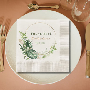 Serviette En Papier Feuilles de Monstera Tropicales Géométriques Or Ve