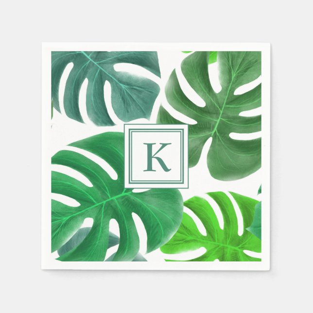 Serviette En Papier Feuilles de palmier botaniques vertes Monogramme M (Devant)