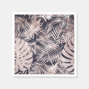 Serviette En Papier Feuilles de palmier tropical rose doré foncé
