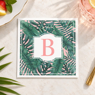 Serviette En Papier Feuilles de palmier vertes tropicales Monogramme d