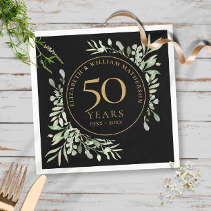 Serviette En Papier Feuilles de verdure à l'aquarelle or pour le 50e a
