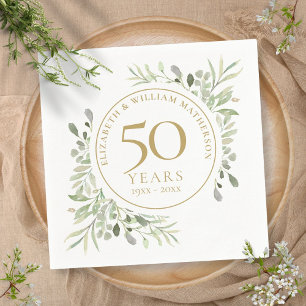 Serviette En Papier Feuilles de verdure dorées pour le 50e anniversair