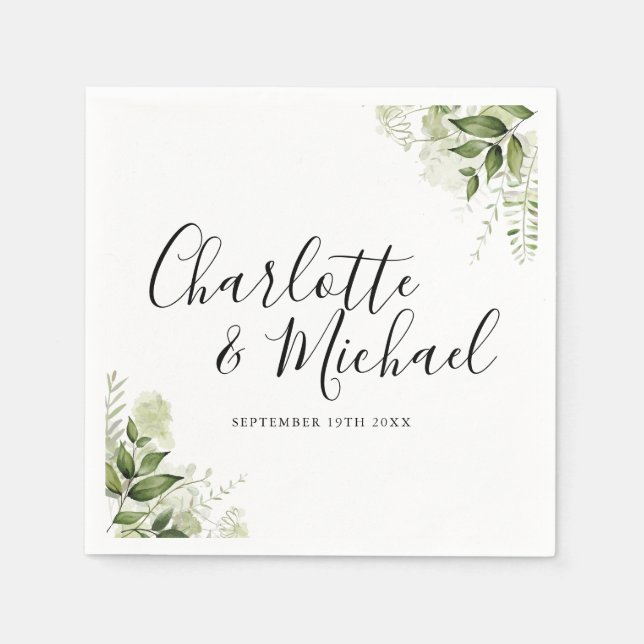 Serviette En Papier Feuilles de verdure élégante signature script (Devant)
