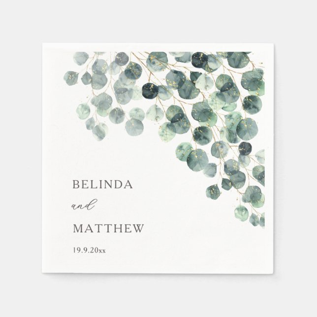 Serviette En Papier Feuilles d'eucalyptus à l'aquarelle | Mariage (Devant)