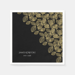 Serviette En Papier Feuilles d'or Élégance Automne Noir Mariage