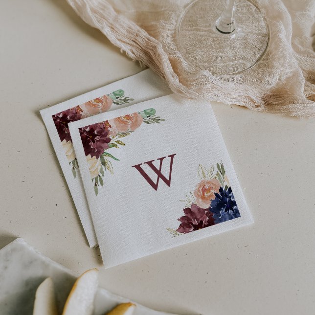 Serviette En Papier Feuilles d'or rustique et Mariage de monogramme fl (Créateur téléchargé)