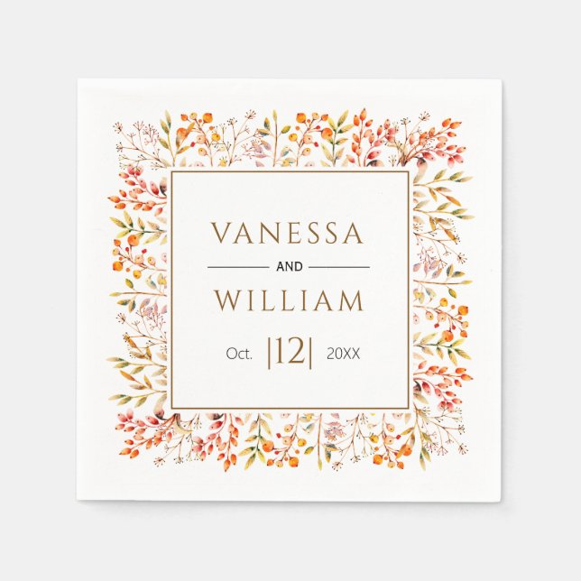 Serviette En Papier Feuilles et mariage de automne brun (Devant)