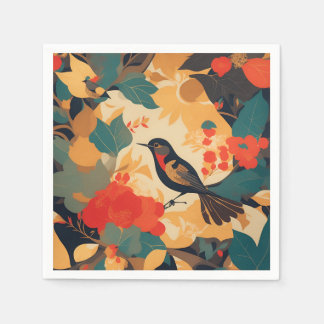 Serviette En Papier Feuilles florales d'oiseau vintage